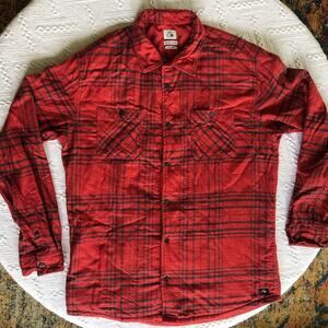 Quiksilver Quilted Button Up Flannel Shacket XXL Modern Fit Red Skate Streetwear